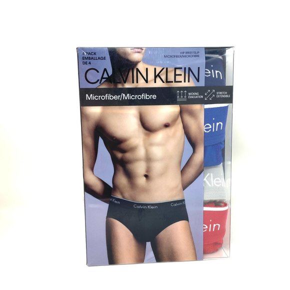 Calvin Klein 4 Pack Mans Underwear Microfiber Red Blue Gray Hip Brief NP23460907 - Picture 7 of 9